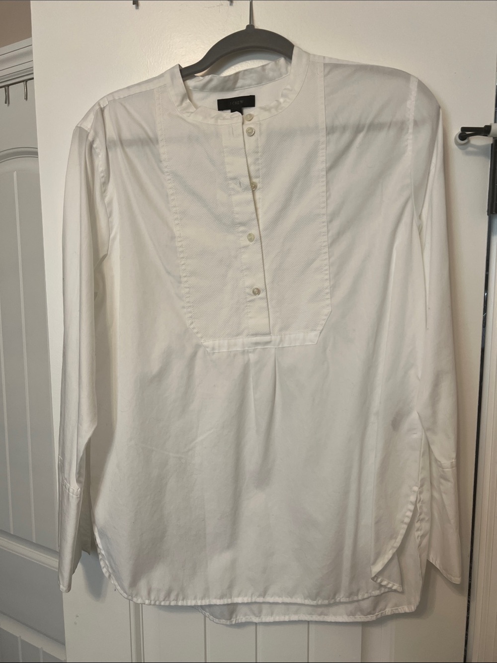 J. Crew White Band-Collar Popover Shirt